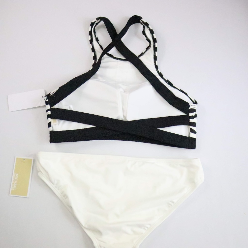 MICHAEL KORS White & Black Stripe 2pc Bikini - Size Medium - Picture 6 of 7